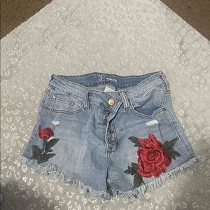 NOBO Blue Jean Shorts with Red Floral Embroidery